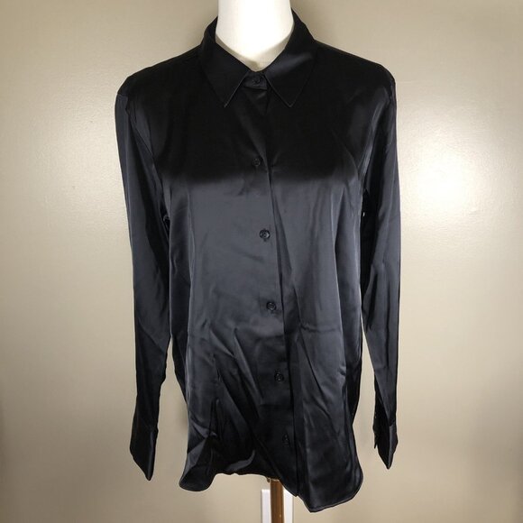 NEW Abercrombie & Fitch Long Sleeve Black Button Up Dress Blouse Size M - Picture 1 of 8
